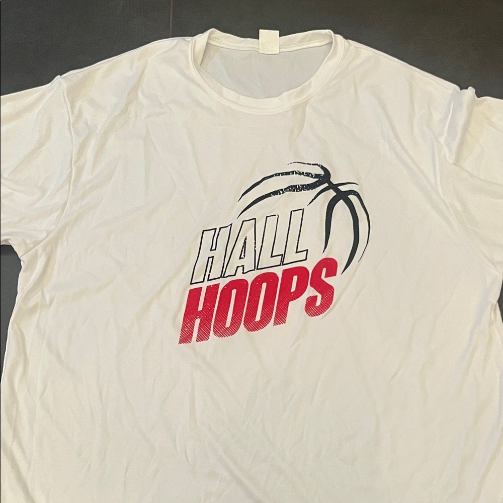 Hall Hoops Graphic Tee - White with Red & Black Logo